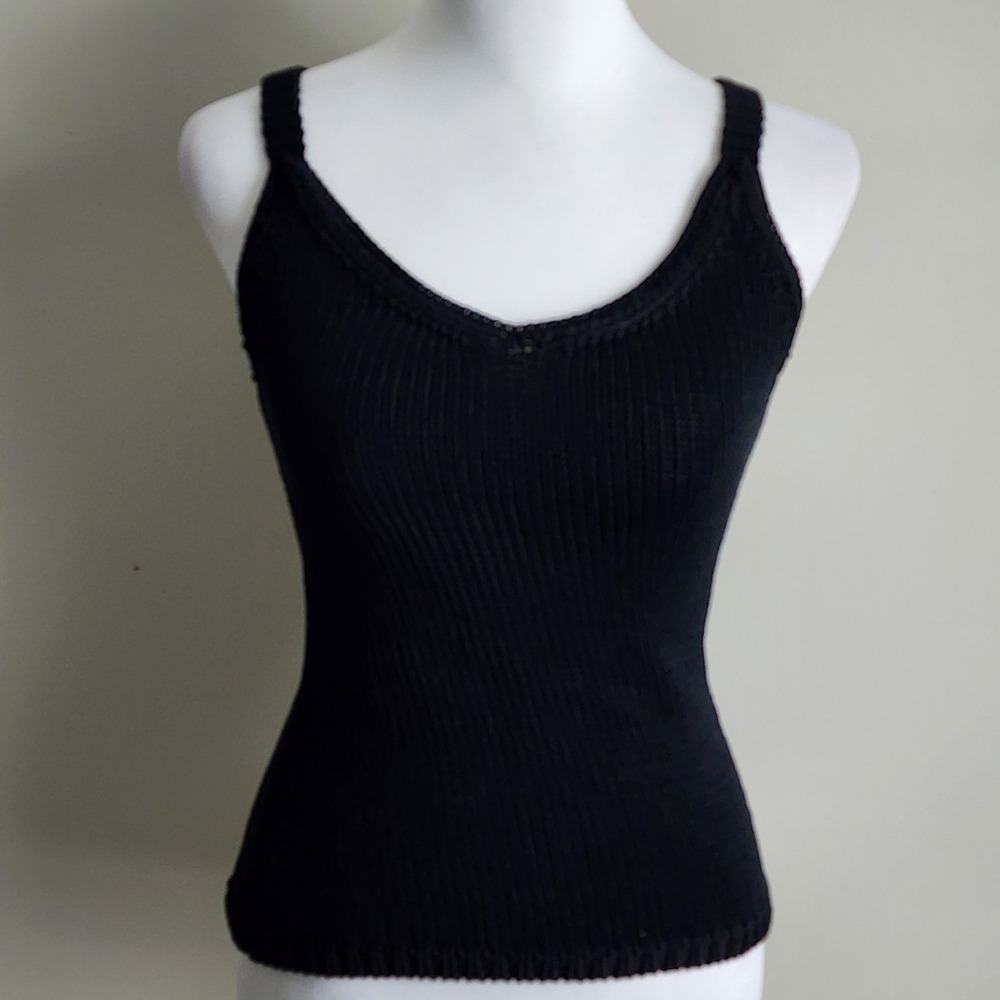 Gap Knit Cami Tank Top Womens Small Black Ribbed Cotton Y2K Minimalist Natural